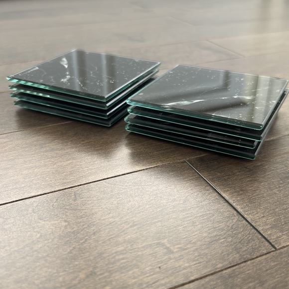 Black White Marble Square Glass Coaster Set of 8, Tableware Dining Entertaining - Picture 9 of 9